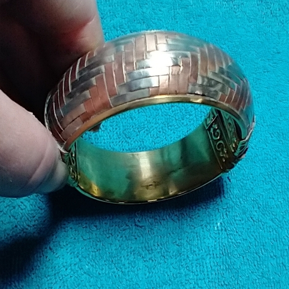 Gold brass copper silver Woven design hinged pin closure vintage Bracelet large - Picture 1 of 8